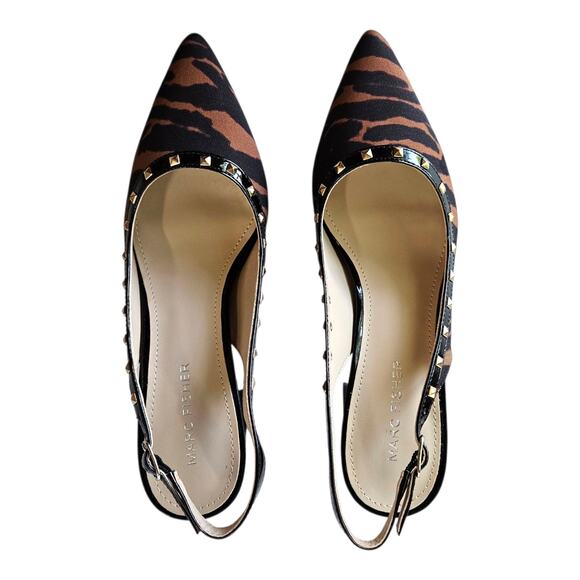 MARC FISHER Women's 6 M Carmon Slingback Pumps Shoes Black Brown Pointed Toe NEW - Picture 3 of 10